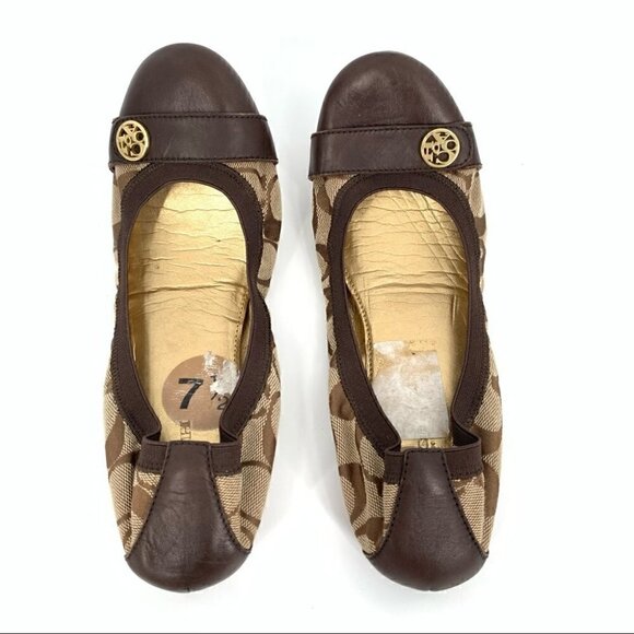 Coach womens Chelsey flats size 7.5 brown monogram cap toe ballet core - Picture 4 of 12